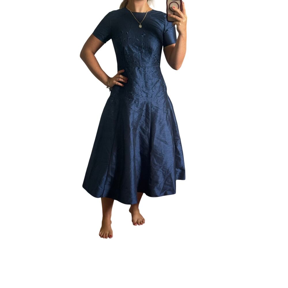 Wayward Fancies by eShakti Navy Embroidered Fit & Flare Midi Dress